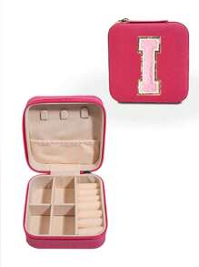 1 Portable Travel Jewelry Storage Box, Summer Portable Mini Travel Box With Mirror, Rose Red Custom Pink Letter Travel Jewelry Box, Small Travel Waterproof Jewelry Storage Box, Portable Jewelry Display Box, Large-Capacity Jewelry Display Box, Mini Double-Layer Ring Box Storage Box, Gift Box, Jewelry Storage Box, Accessory Storage Bagr, Zipper Seal, Suitable For Earrings, Necklaces, Rings Bracelets, Lipsticks, Etc