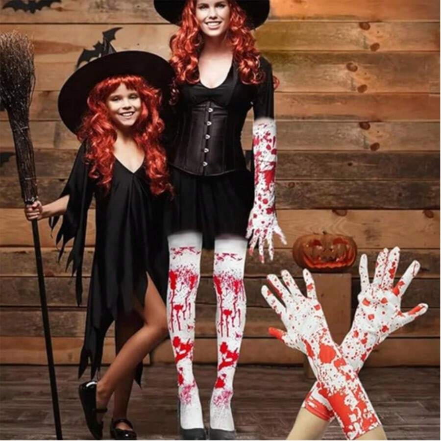 1/2 Chiếc Găng Tay Dài Kinh Dị Đẫm Máu Trang Trí Tiệc Halloween, Phụ Kiện Hóa Trang, Tất Trang Trí Tiệc Halloween Phù Thủy, Một Kích Thước Phù Hợp Với Hầu Hết - Nhiều màu - Xem 1