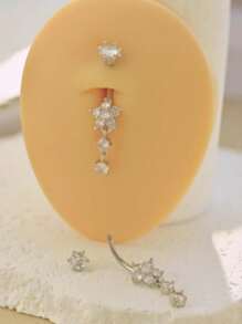 1 Peça Anel de Umbigo de Flor com Pedra CZ de Cobre Banhado a Prata, Adequado para Mulheres, Apropriado para o Dia dos Namorados, Natal, Halloween, Festa, Presente de Aniversário, Uso Diário