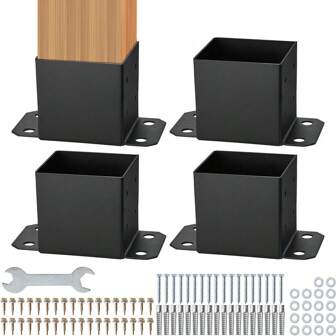 4-Pack Heavy Duty 2mm Steel Deck Post Base,Fits 4x4 Wood Posts (5.4x5.4x5.6in), Weather-Resistant Post Brackets For Outdoor Deck, Fence & Pergola Construction