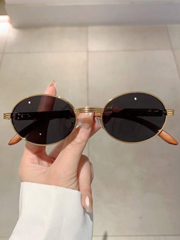 1pc Vintage Oval Metal Frame Fashion Glasses, Casual Everyday/Party/Street Wear Oval Shape Shades