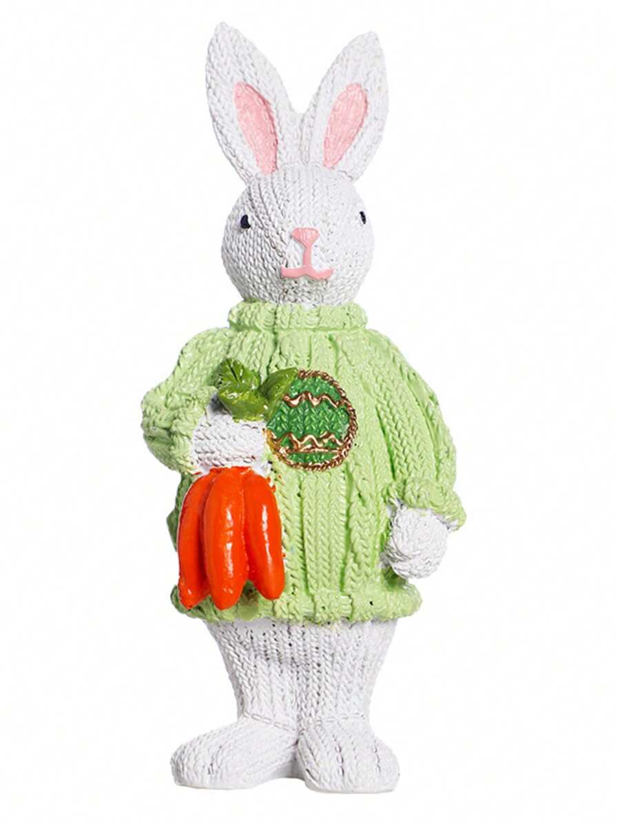 1pc Cute Rabbit & Carrot Resin Decor Figurine, Suitable For Party And Home Decoration