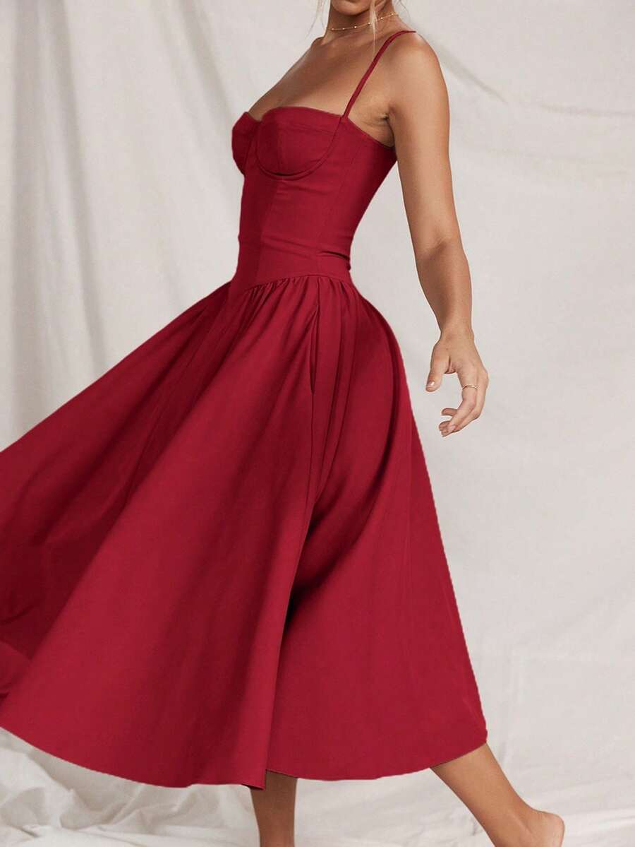 French Vintage Long Dresses With Halter - 深紅色 - 查看 1