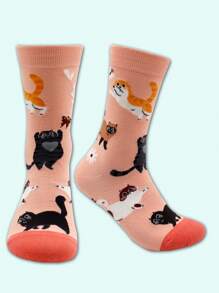 3 pares de calcetines casuales de media pantorrilla con gráficos de animales para mujer
