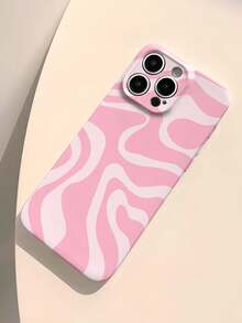 Pink 1pc Minimalist Artistic Color Block Asymmetrical Pattern Perforated Glossy Plastic Hard Shell Phone Case, Compatible With IPhone 11/12/13/14/15/16 Pro Max Waterproof Shockproof Anti-Fall Scratch Resistant - Multicolor - View 4