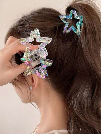 6 Stücke modische und farbige offene Stern Haarclips, hochwertige Haarzubehör für Frauen und Teenager, Multifunktionale Haarzubehör, Geschenke. Hergestellt aus farbigem Acrylmaterial. Süße Haarspange. Sehr geeignet für den täglichen Gebrauch, Urlaub. Das perfekte Geschenk für weibliche Freunde.