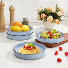 Set Of 4 34 Oz Stoneware Plates And Bowls Perfect For Salad Soup Cereal Pasta And More! Microwave And Dishwasher Safe Haze Blue Finish This Optimized Title Avoids Using Any Banned Words While Still Providing Clear Information About The Product's Features And Uses. - Haze Blue - View 5