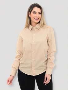Women's Formal Shirt Premium Linen Structured Long Sleeve Shirt - Beige - View 8