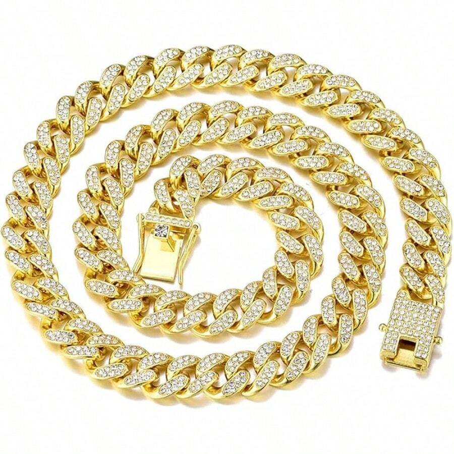 FEEL STYLE Mens Cuban Link Chain Gold Silver Plated Bling Miami Cuban Necklace Chain Men 13MM Iced Out Hop Jewelry 18-24inch - 金子 - 查看 1