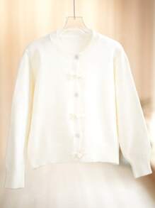 JIANHU Spring Bowknot Knit Cardigan, Cropped Design For Petite Fit, Elegant And Versatile For A Stylish Look