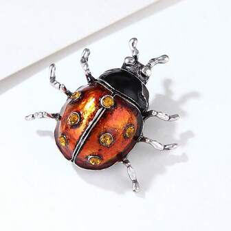1pc Blue Glazed Seven-Spotted Ladybug Brooch Pin, Fashion Lapel Collar Cardigan Clip Vintage Decor Accessory For Women