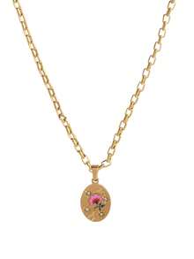 1 pieza Collar de acero inoxidable con flor de concha de amor incrustada de circonita, enchapado en oro de 18 k, no se oxida fácilmente, se puede combinar fácilmente con el vestido diario de las niñas, decoración para vacaciones en la playa, fiestas y festivales de música.