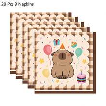 可爱水豚派对一次性餐具套装 - 10 件 9/7 英寸盘子、9 盎司杯子和餐巾，适用于生日、儿童派对、迎婴派对和野餐装饰 - 多色2 - 查看 11