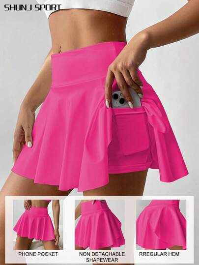 Vit tenniskort med hög midja, 2-i-1 anti-blinkning golf, badminton, fitness shorts kjol med fickor, sommarsport kjol leggings, sidofickor utomhus löpning träning ny skort för kvinnor