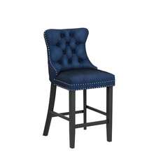 Aoowow Velvet Upholstered Counter Height Bar Stools Set Of 2, Counterstool Seat Height 27.2", Wingback Armless Bar Chairs Button Tufted With Solid Wood Legs For Kitchen Island Bar Area(Blue) - Màu xanh lam - Xem 5