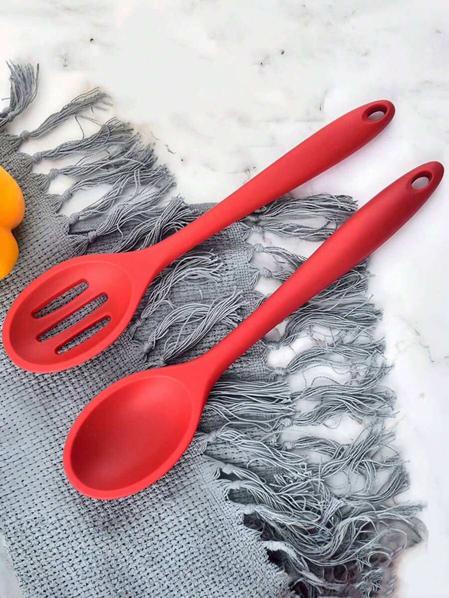 1pc, Integrated Silicone Kitchenware, Kitchen Cooking Spoon, Thick Spoon, Rice Spoon, Small Colander, Salad Spoon, Stirring Salad More Tableware, Kitchen Accessories, Kitchen Appliances, Kitchen Gadgets, Kitchen, Kitchen Stuff