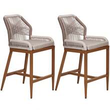 Counter Height Bar Stools Set Of 2, 24.8" H Rattan Bar Stools, Home Back Dining Chair, Modern Patio Bar Stools With Backrest And Arm, Comfortable Simple And Beautiful Counter Chair - 木紋色 - 查看 9