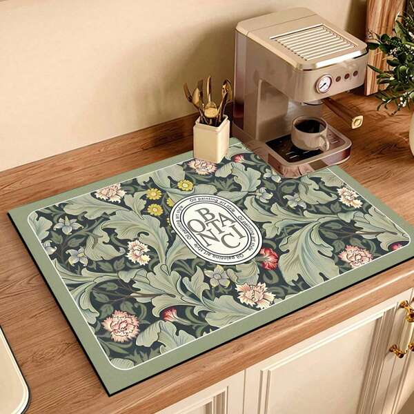 1pc Deep Green Tree Leaf Print Drip Mat, New Absorbent Kitchen Cabinet Drying Mat, Soft Diatomite Non-Slip Quick Dry Pad For Kitchen Counter, Coffee Machine, Etc.