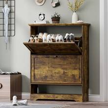 Shoe Cabinet For Entryway, Slim Shoe Storage Cabinet With Adjustable Shelves, Wooden Rack And Organizer For Small Spaces, Closet, Hallway - 鏽棕色 - 查看 1
