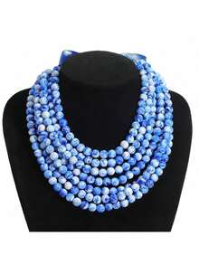 1 件多层石珠手工项链，波西米亚风格彩色串珠颈链，适合女性日常、派对、生日佩戴，可爱、时尚、优雅的礼物