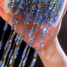 1m Fashionable Stainless Steel Bead Chain With Colorful Glass Beads, Handmade Necklace Bracelet Jewelry DIY Supplies