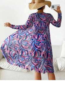 Women's Swimsuit Set, All-Over Print Bikini With Drawstring And Straps, 3-Piece Kimono Beach Cover-Up - 紫色 - 查看 5