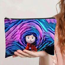 1 件，万圣节恐怖电影“Button Mom”图案印花化妆包 - 黑暗学院风格可重复使用药包，电影爱好者卡通美学铅笔袋化妆包，旅行和化妆品收纳袋 - 适合学校、家居装饰、珠宝收纳、零食袋、9 英寸 * 6 英寸旅行必需品假期暑假返校学校用品袋女士旅行包化妆包