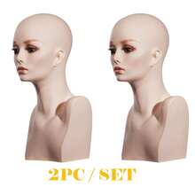 2PCS Wholesale Realistic Female Mannequin Head Long Neck Manikin PVC Head Bust Wig Model Head Stand With Makeup Wigs,Hats,Sunglasses,Necklace,Jewelry - màu nâu - Xem 1