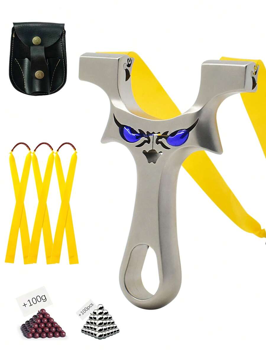 1 Set Outdoor Schieß-Sohle aus geradem Edelstahl, beinhaltet 1 Schleuder Tragetasche + 3 Gummibänder + 100g Ton Munition + je 100 Stücke Stahlkugeln, Edelstahl Schlupf-Scheuern für Outdoor Jagd & Angeln, tolles Geschenk für Freunde und Familie