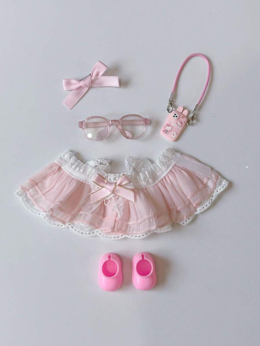 1-5件拉布布连衣裙，粉色蝴蝶结可爱公主裙，拉布布镜片眼镜，拉布布靴子，拉布布配饰，适合大多数娃娃