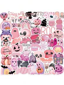 100pcs - Pink Halloween Graffiti Stickers Decoration, Guitar Notebook Luggage DIY Waterproof Stickers, Holiday Gifts, Party Gifts, Halloween Gifts, Home Decoration, Car Decoration, Bedroom Decoration