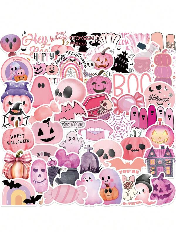 100pcs - Pink Halloween Graffiti Stickers Decoration, Guitar Notebook Luggage DIY Waterproof Stickers, Holiday Gifts, Party Gifts, Halloween Gifts, Home Decoration, Car Decoration, Bedroom Decoration