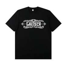 BREATHABLE COOL SUMMER Gretsch Electric Guitar Instrument Peripheral T-Shirt Short SLEEs Ve Rock Band Lead Singer Practice Costume Casual T-Shirt - 黑色 - 查看 1