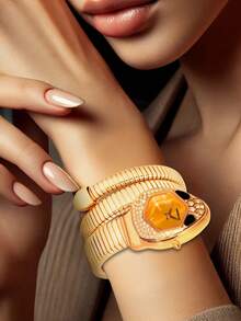 女士全新独特小众艺术蛇形钻石镶嵌精致缠绕手链蛇头石英表 - 均碼 - 查看 6