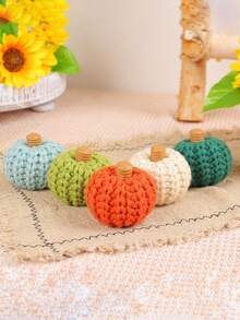 1/5 件 2.76 英寸针织南瓜装饰，乡村风格 DIY 手工钩针彩色南瓜道具，适合丰收节、感恩节、家居装饰、桌面、中心装饰、节日纪念礼物