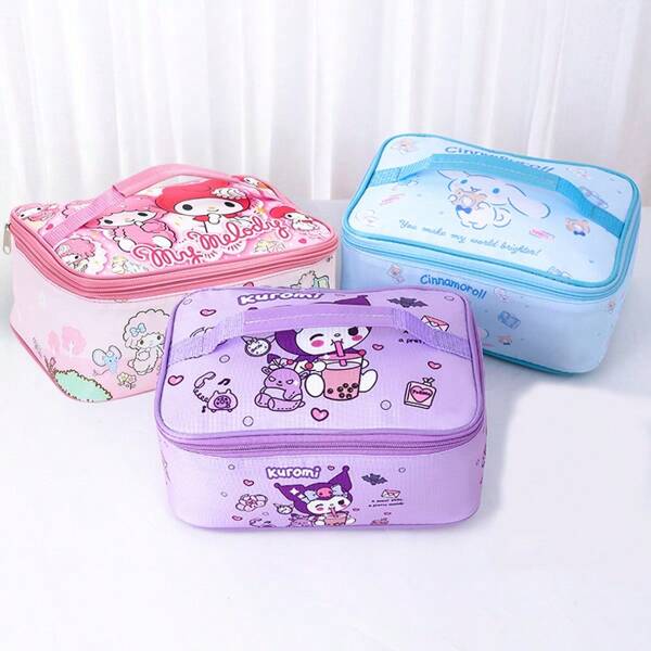 Sanrio 1pc Sanrio Cartoon Themed Insulated Lunch Bag, Kuromi, Hello Kitty, My Melody, Reusable, Foldable, Portable, Suitable For School, Work, Picnic, Outdoor, Back To School