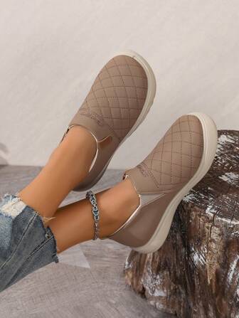 Women's Casual Sneakers With Rhombus Pattern, PU Leather Round Toe Low-Top Flat Shoes, Leisure Outdoor Sports Shoes, Suitable For All Seasons