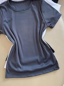 Kit 3 Women's Ribbed Blouses Baby Tee Basic Short Sleeve Babylook Colors  2025 - Gris/Beige/Marrón - Ver 3