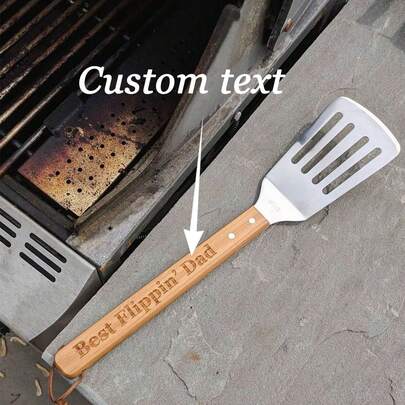 Espátula Personalizada para Churrasco, Ferramentas de Churrasco Personalizadas com Texto, Espátula de Aço Inoxidável com Cabo de Madeira Personalizado, Super Pai - Espátula de Churrasqueira Personalizada e Divertida para Pais e Avós - Espátula Resistente, Reutilizável, Fácil de Limpar, Anti-Mofo, Aço Inoxidável
