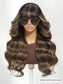 UNice Hair 7x5 Bye Bye Knots Lace Closure Balayage Highlights Fluffy Natural Loose Wave Curtain Bangs Wig With Drawstring Effortlessly Chic Vibe Layers Frame Face Pre Cut Pre Bleached Pre Plucked Magic Ear Tab Friendly To All Head 100% Human Hair Glueless Wig Can Be Dyed Heaten Unice Wigs