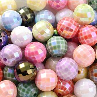 10 pièces/set Perles acryliques plaquées UV de 16 mm avec des trous droits pour la fabrication de bijoux. Perles disco brillantes pour chaîne de téléphone, boucles d'oreilles et décoration artisanale. Fournitures d'artisanat fait main.