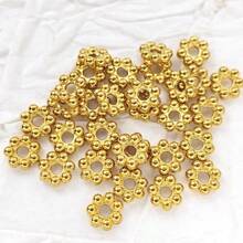 50 قطعة من تصميم عجلة الأقحوان من الفولاذ المقاوم للصدأ مع وسادات الخرز الفضفاضة، مطلية بالذهب عيار 18 قيراط للاكسسوارات DIY، مع وسادات الخرز