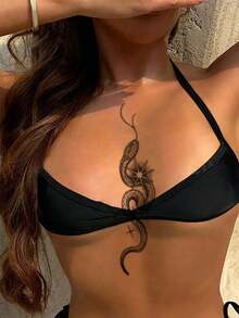 1pc Fashionable & Cool Temporary Tattoo Sticker, Shiny Stars & Serpent Waist Band Tattoo, PVC Tattoo Sticker Suitable For Couples, Black Faux Tattoo Design, One-Time Tattoo Pattern, Waterproof, No Reflection, Easy To Apply & Remove, Highly Realistic Tattoo Sticker