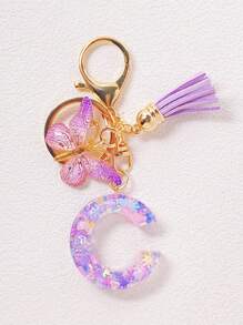 Alphabet Initial Letter Keychain Cute Butterfly Key Chain Ring Purse Bag Backpack Charm Earbud Case Cover Accessories Women Girls Gift Car Accessories Goth Y2k