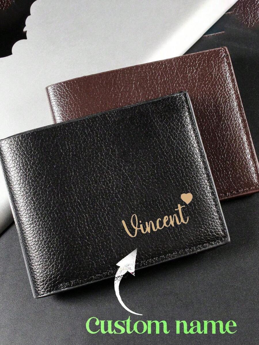 Personalized Name Wallet Card Holder, Custom Letter Wallet, Personalized Wallet, PU Short Wallet, Dad Gift, Men's Wallet, Engraved Wallet, Gift For Him, Best Man Gift, Men And Women Travel, Vacation, Mailman Must-Have, Back To School Must-Have, Vacation Must-Have, Beach Must-Have, Valentine's Day Gift, Mother's Day Gift, Father's Day Gift, Anniversary Gift - Multicolor - View 1