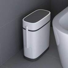 AceHome 14L Slim Plastic Waste Bin With Built-In Toilet Brush - Default - View 1