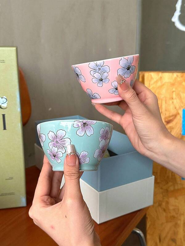 1 set de 4 bols en céramique à motif floral, emballage en boîte cadeau, motif floral vibrant, design minimaliste, convient pour les desserts, les soupes, l'utilisation quotidienne, idéal pour les amateurs de vaisselle avec un sens de l'esthétique