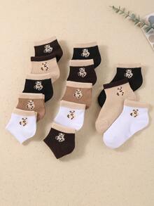 10 Paar Kindersocken mit braunem Bärenmuster in Kontrastfarben, bequem und weich, erschwinglich und fleckresistent, modisch und vielseitig, geeignet für Reisen, Schule und den Alltag, Mädchen Socken, Teenager Socken, Geschenke