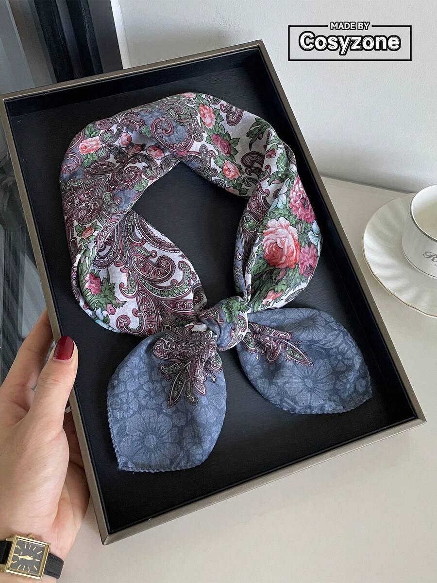 1 件优雅复古佩斯利花卉印花 27.6 英寸方形围巾，波西米亚风格女式头巾，时尚百搭头带，领带，发饰，适合日常穿着和户外搭配围巾
