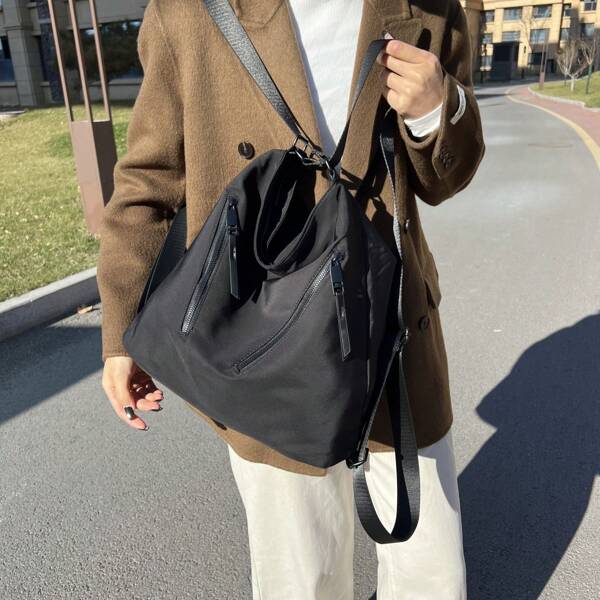Simple And Stylish Large-Capacity Handbag Tote Bag Large-Capacity Commuter Shoulder Bag Fashion Student Backpack Cloth Solid Color Shoulder Bag Messenger Bag Minority Design Backpack.